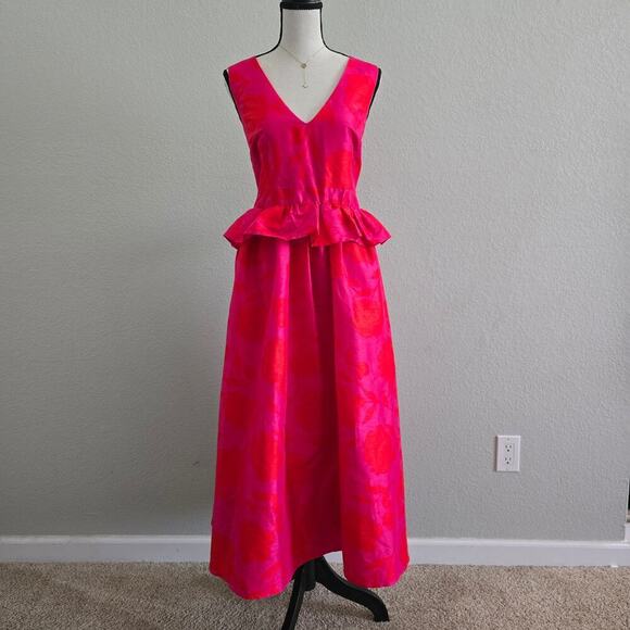 NWT Kate Spade NY Rose Peplum Midi dopamine Dress Pink Red Floral Elegantcore 12 - Picture 2 of 11